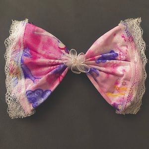 Pink & Purple Unicorn Bow with White Lace Edges
